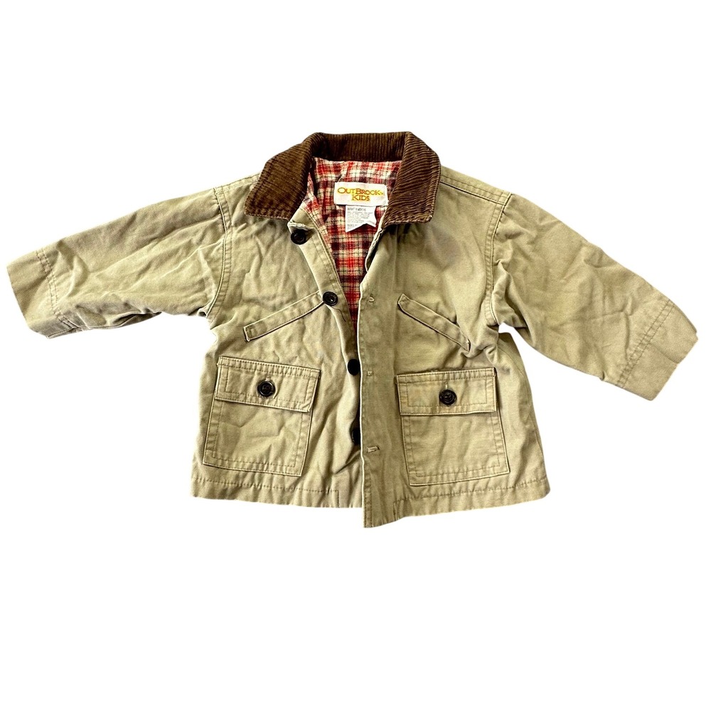 Outbrook Kids Tan Canvas Barn Jacket Corduroy Collar Plaid Lined Infant 18 Month